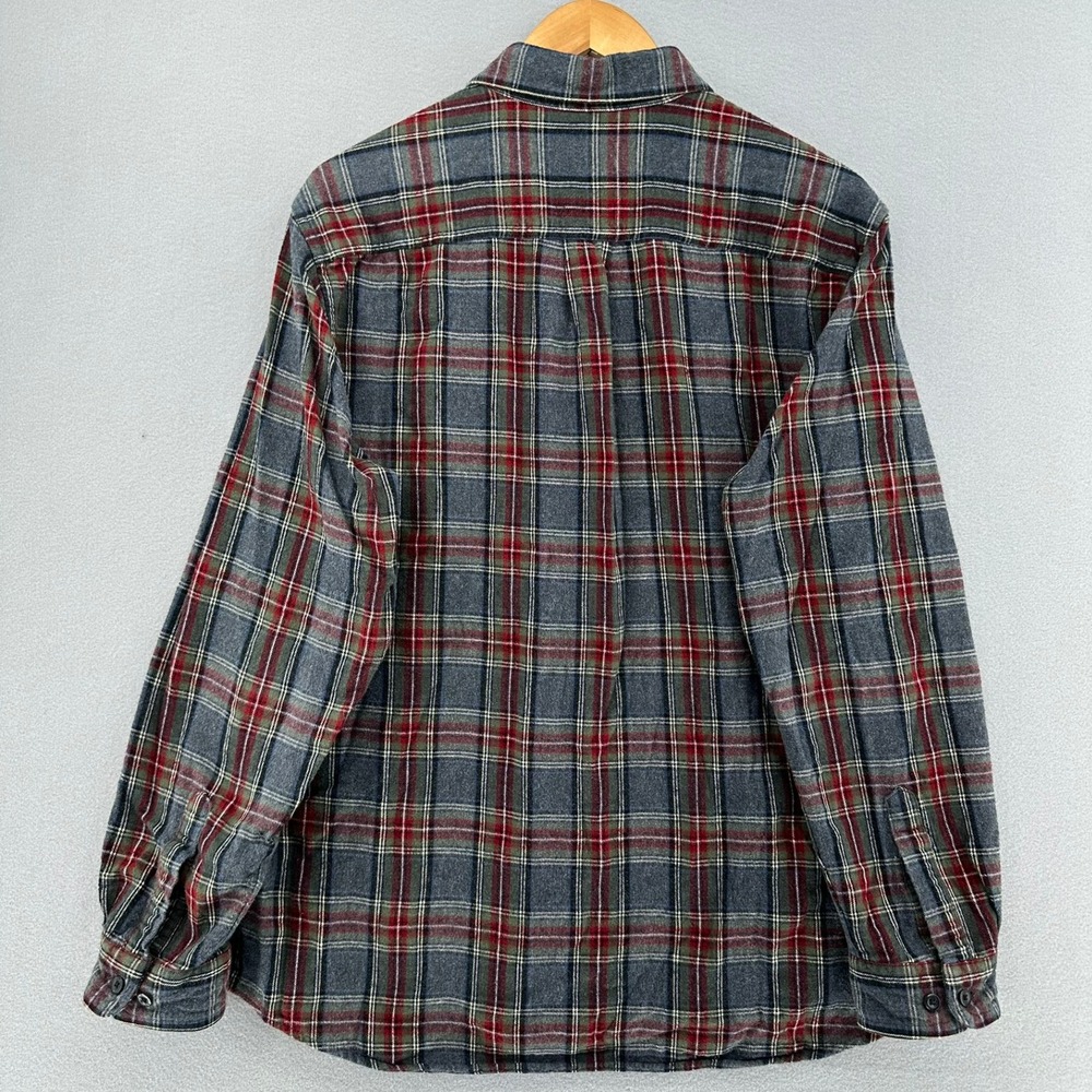 L.L. Bean Traditional Fit Scotch Plaid Flannel Button Up Shirt Grey L Cabincore - Picture 3 of 10
